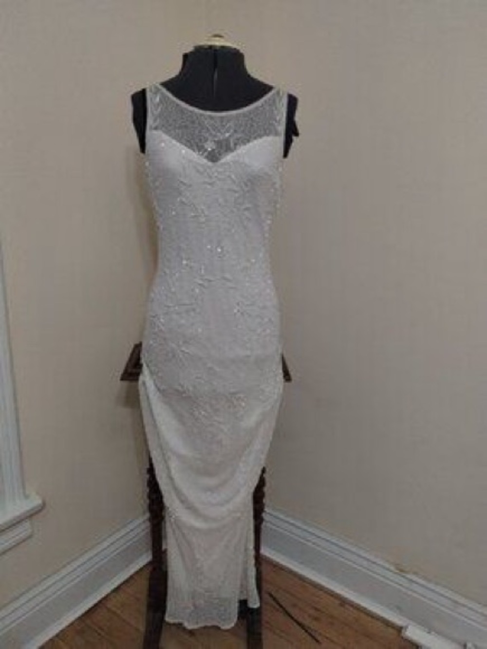Elegant Scala Ivory Beaded Slip Dress - Women's Formal Evening or Wedding Gown - Picture 2 of 13